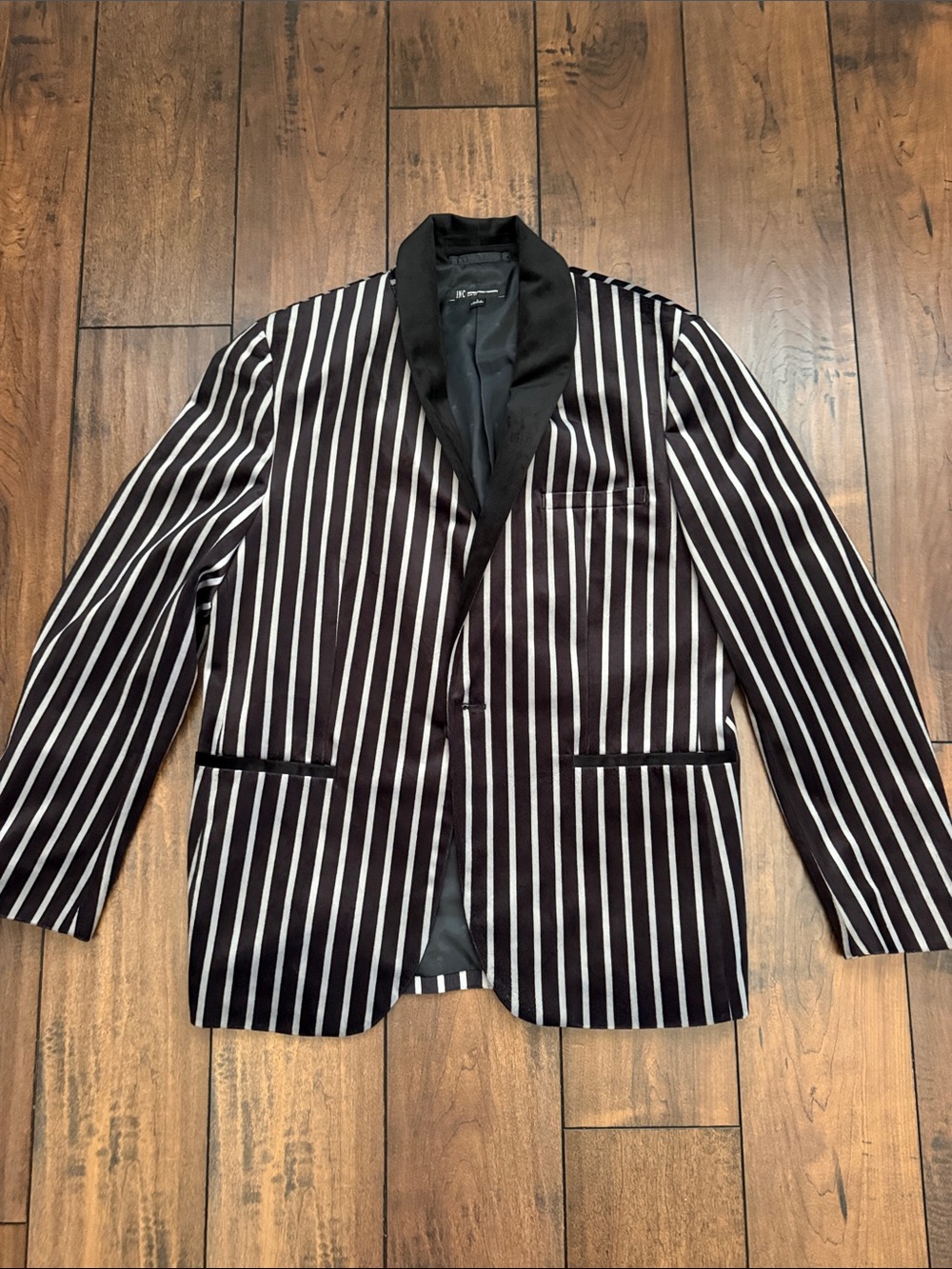 INC International Concepts Black and White Vertical Stripe Blazer